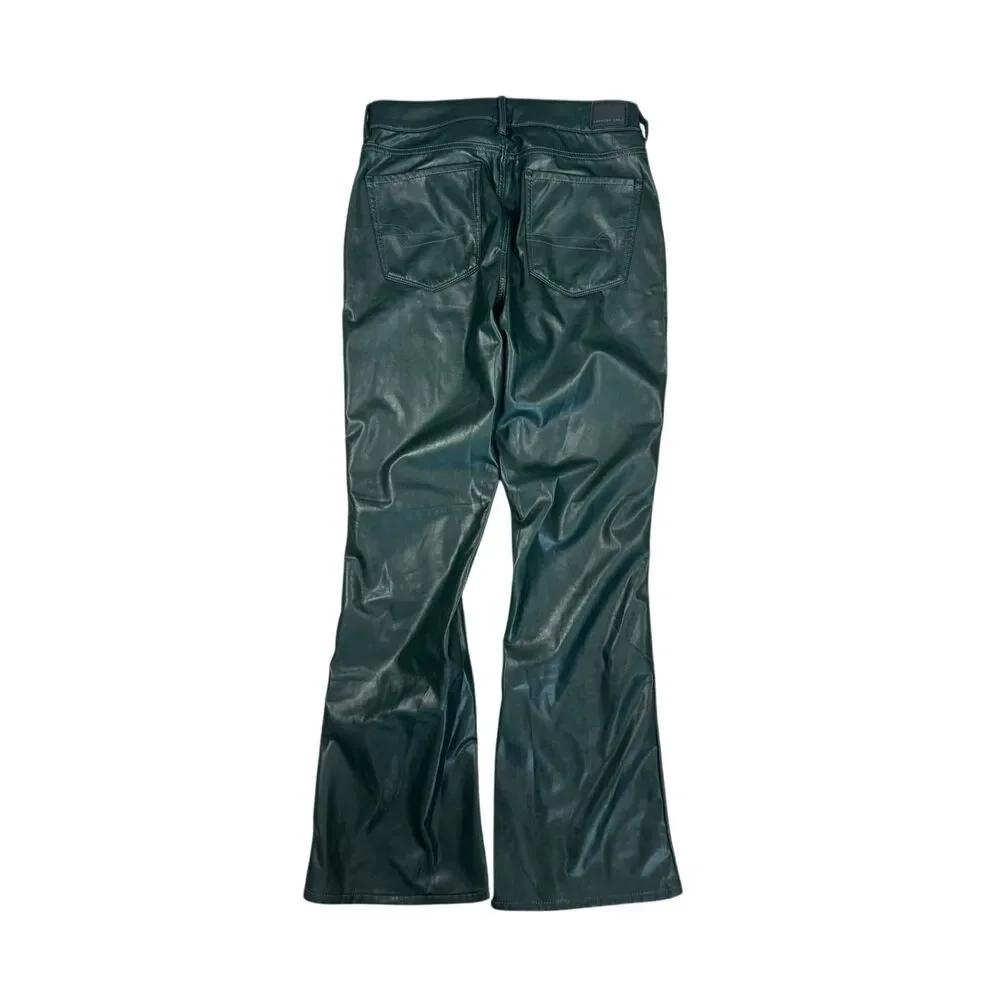 American Eagle Stretch Vegan Leather Green Super High-Waisted Kick Boot Pant 12